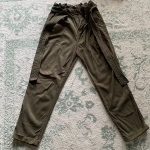 TopShop Army Green Hi-Rise Trousers with scrunched waist and belt